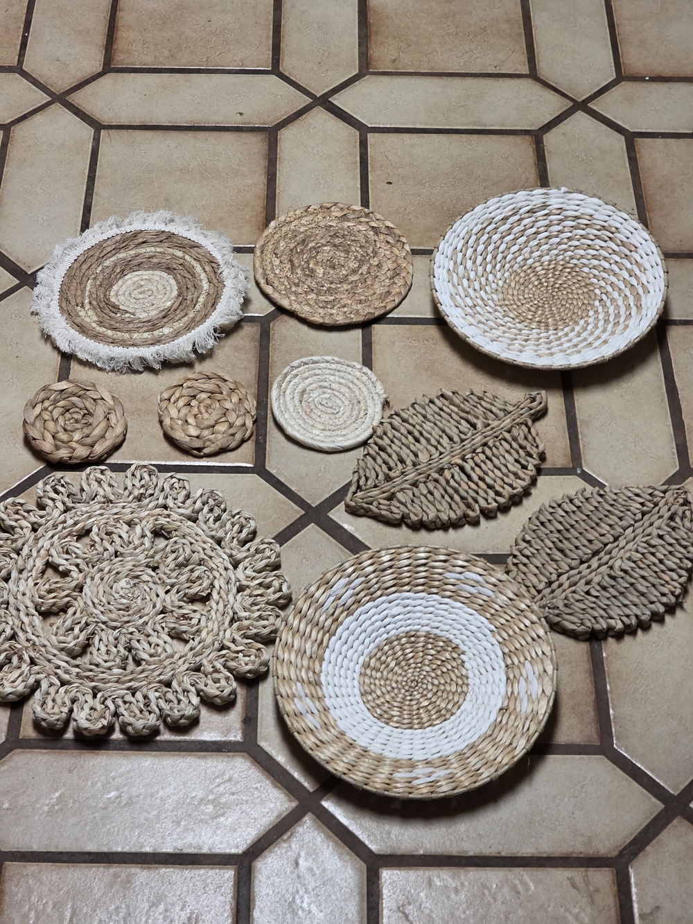 Handwoven Natural Seagrass & Cotton Decorative Placemats and Coasters Set